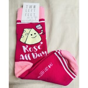 NWT Rose’ All Day Cheese Wine Novelty Crew Socks By Two Left Feet